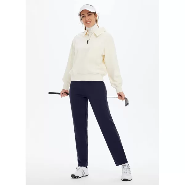 BALEAF Womens Fleece Lined Pants Straight Leg Sweatpants Pullon Dress Pants with Zipper Pockets Athletic for Golf RunningNavy