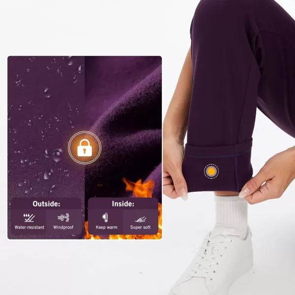 BALEAF Womens Fleece Lined Pants Straight Leg Sweatpants Pullon Dress Pants with Zipper Pockets Athletic for Golf RunningPurple