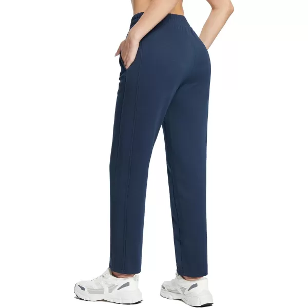 BALEAF Womens Fleece Lined Pants Straight Leg Sweatpants Thermal Cotton Athletic Winter Trackpants Loose Fit 2 PocketsNavypetite 27