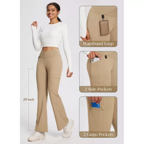 BALEAF Womens Fleece Lined Pants Water Resistant Crossover Flare Leggings Bootcut Hiking Thermal Winter OutdoorKhaki