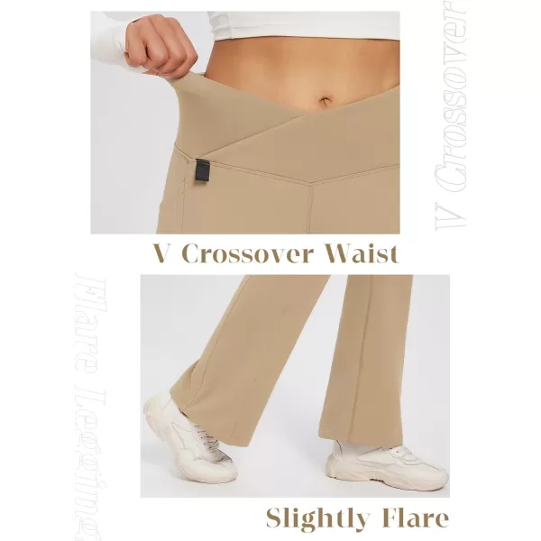 BALEAF Womens Fleece Lined Pants Water Resistant Crossover Flare Leggings Bootcut Hiking Thermal Winter OutdoorKhaki