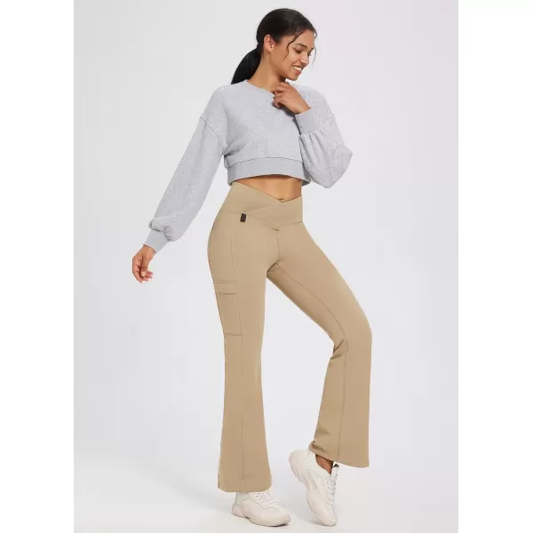 BALEAF Womens Fleece Lined Pants Water Resistant Crossover Flare Leggings Bootcut Hiking Thermal Winter OutdoorKhaki