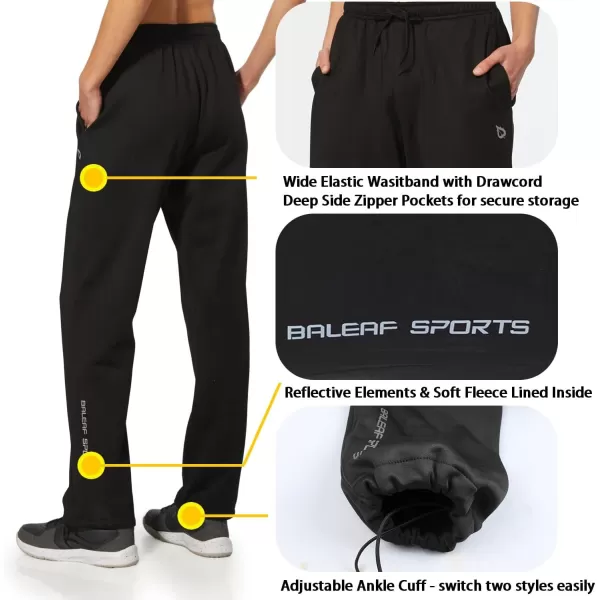 BALEAF Womens Fleece Pants Winter Running Gear with Zipper Pockets Athletic Joggers Adjustable Ankle Track PantsBlack