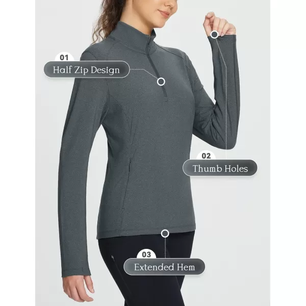 BALEAF Womens Fleece Pullover Jacket Water Resistant Half Zip Thermal Golf Shirts Cold Weather Running Gear WinterGrey
