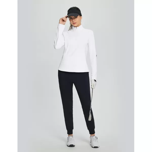 BALEAF Womens Fleece Pullover Jacket Water Resistant Half Zip Thermal Golf Shirts Cold Weather Running Gear WinterWhite