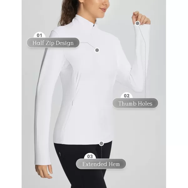 BALEAF Womens Fleece Pullover Jacket Water Resistant Half Zip Thermal Golf Shirts Cold Weather Running Gear WinterWhite