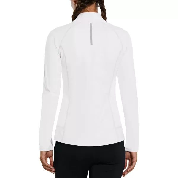 BALEAF Womens Fleece Running Jacket HalfZip Athletic Pullover Long Sleeve Thermal Shirts Workout Winter Cold WeatherWhite