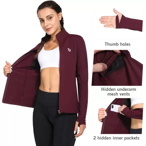 BALEAF Womens Fleece Running Jacket Water Resistant Full Zip Winter Cold Weather Gear Thermal Cycling Workout Jackets04wine Red