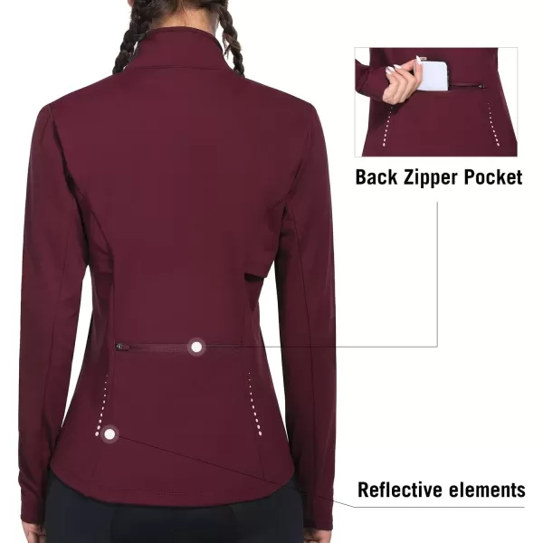 BALEAF Womens Fleece Running Jacket Water Resistant Full Zip Winter Cold Weather Gear Thermal Cycling Workout Jackets04wine Red