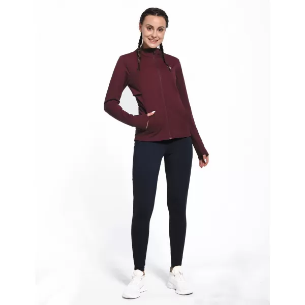 BALEAF Womens Fleece Running Jacket Water Resistant Full Zip Winter Cold Weather Gear Thermal Cycling Workout Jackets04wine Red