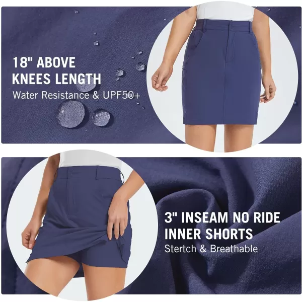 BALEAF Womens Golf 18 Skorts Skirts with Pockets UPF 50 Hiking Skirt Quick Dry Lightweight Outdoor CasualDark Blue