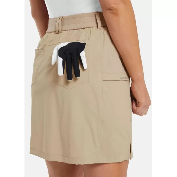 BALEAF Womens Golf 18 Skorts Skirts with Pockets UPF 50 Hiking Skirt Quick Dry Lightweight Outdoor CasualKhaki