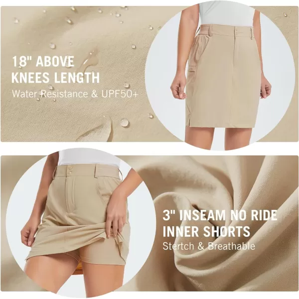 BALEAF Womens Golf 18 Skorts Skirts with Pockets UPF 50 Hiking Skirt Quick Dry Lightweight Outdoor CasualKhaki