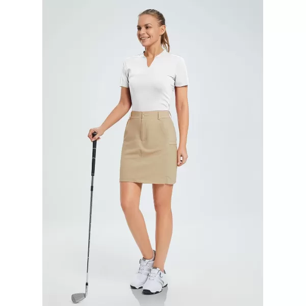 BALEAF Womens Golf 18 Skorts Skirts with Pockets UPF 50 Hiking Skirt Quick Dry Lightweight Outdoor CasualKhaki