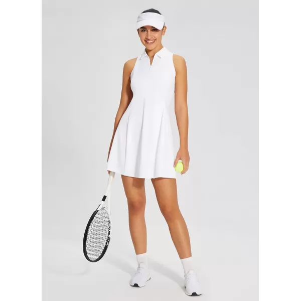 BALEAF Womens Golf Dress Sleeveless Tennis Dress with Built in Shorts Pockets Racerback Workout Athletic DressesWhite