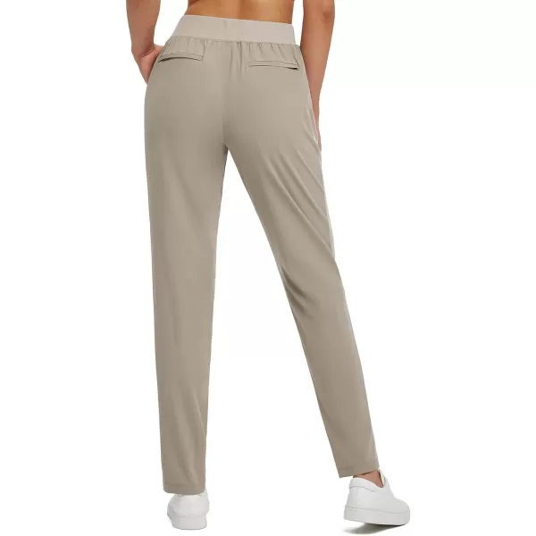 BALEAF Womens Golf Pants Ankle Sweatpants Stretch High Waist with Zipper Pockets Work Athletic Travel Petite UPF50Brown