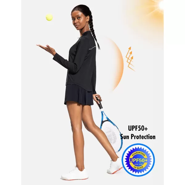 BALEAF Womens Golf Shirt Long Sleeve Tennis Moisture Wicking Shirt 14 Zip UPF50 Sun Protection Athletic TopsBlack