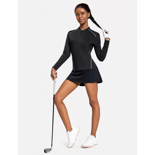 BALEAF Womens Golf Shirt Long Sleeve Tennis Moisture Wicking Shirt 14 Zip UPF50 Sun Protection Athletic TopsBlack