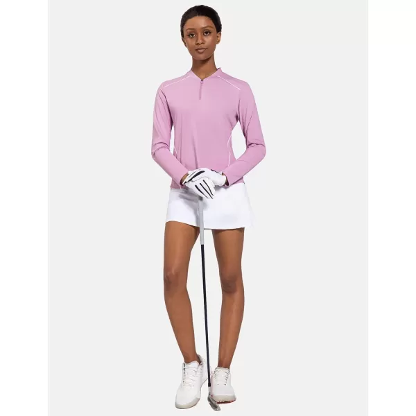 BALEAF Womens Golf Shirt Long Sleeve Tennis Moisture Wicking Shirt 14 Zip UPF50 Sun Protection Athletic TopsMist Purple