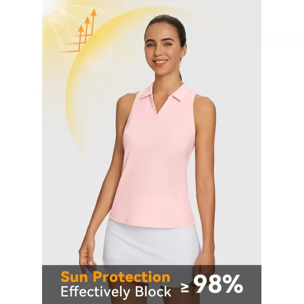 BALEAF Womens Golf Shirt Sleeveless Tennis Tank Tops VNeck Racerback Polo Collar UPFPink