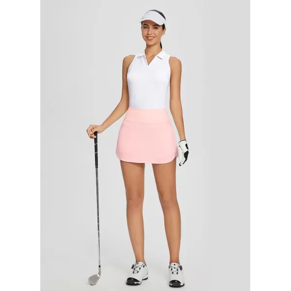 BALEAF Womens Golf Shirt Sleeveless Tennis Tank Tops VNeck Racerback Polo Collar UPFPink