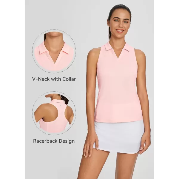 BALEAF Womens Golf Shirt Sleeveless Tennis Tank Tops VNeck Racerback Polo Collar UPFPink