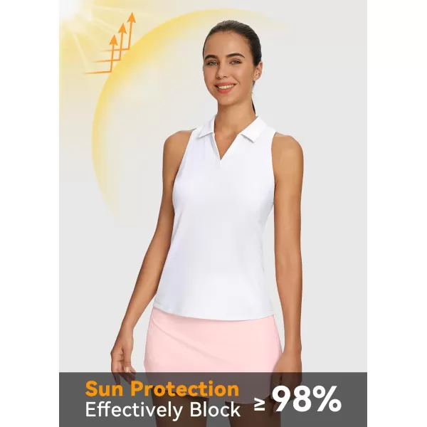 BALEAF Womens Golf Shirt Sleeveless Tennis Tank Tops VNeck Racerback Polo Collar UPFWhite