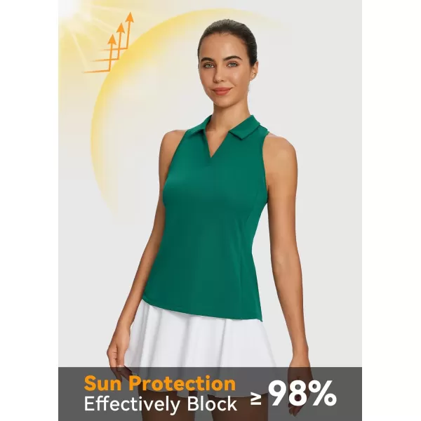 BALEAF Womens Golf Shirts Sleeveless Racerback Tennis Tank Tops VNeck Polo Collar UPF 50 Quick DryGreen