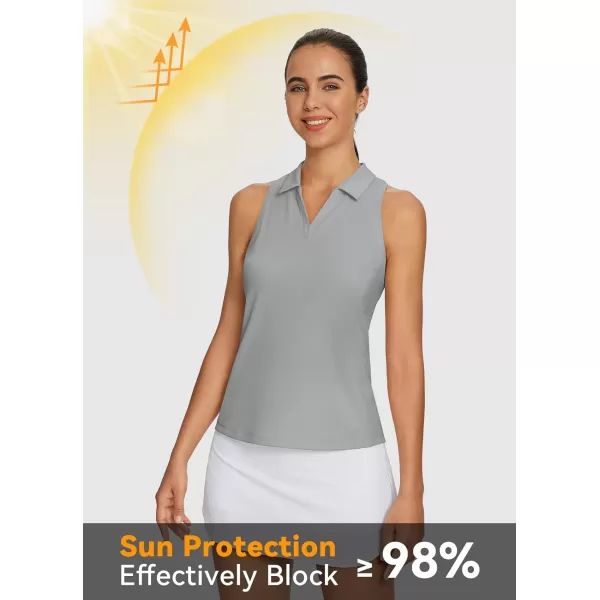 BALEAF Womens Golf Shirts Sleeveless Racerback Tennis Tank Tops VNeck Polo Collar UPF 50 Quick DryGrey