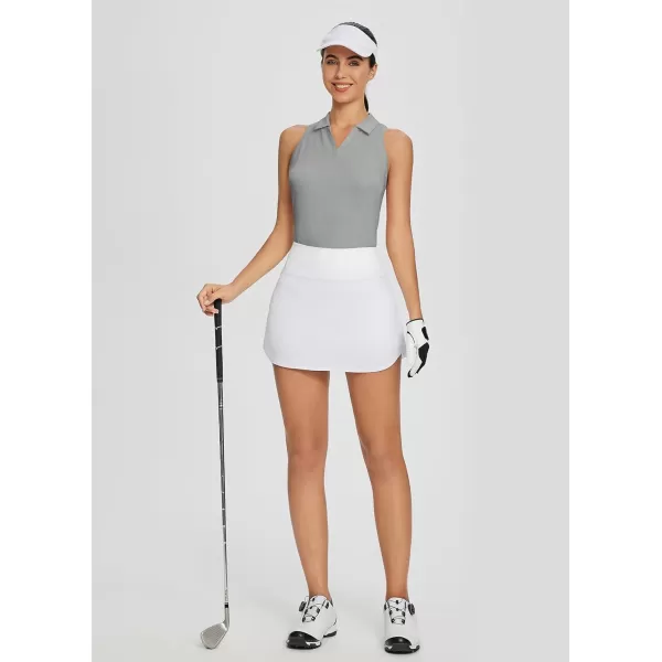 BALEAF Womens Golf Shirts Sleeveless Racerback Tennis Tank Tops VNeck Polo Collar UPF 50 Quick DryGrey