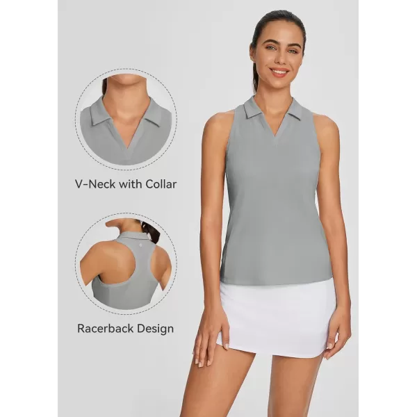 BALEAF Womens Golf Shirts Sleeveless Racerback Tennis Tank Tops VNeck Polo Collar UPF 50 Quick DryGrey