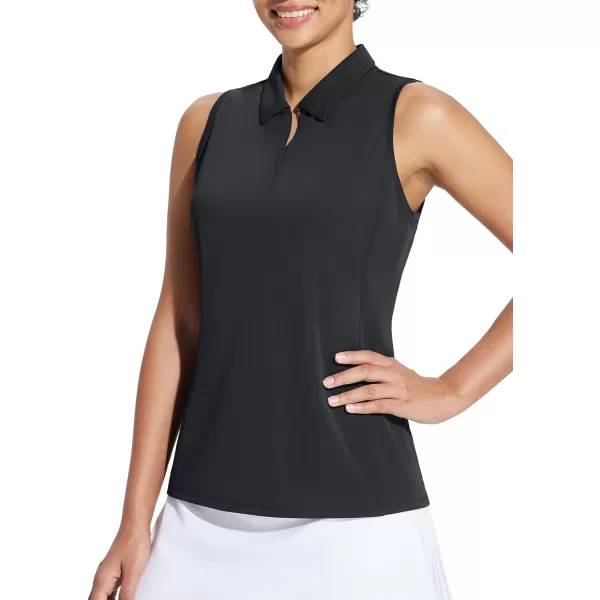 BALEAF Womens Golf Shirts Sleeveless Tennis Tank Tops Polo Collar UPF 50 Quick DryBlack