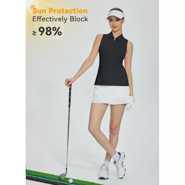 BALEAF Womens Golf Shirts Sleeveless Tennis Tank Tops Polo Collar UPF 50 Quick DryBlack