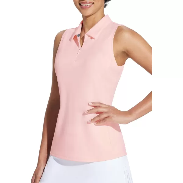 BALEAF Womens Golf Shirts Sleeveless Tennis Tank Tops Polo Collar UPF 50 Quick DryPink