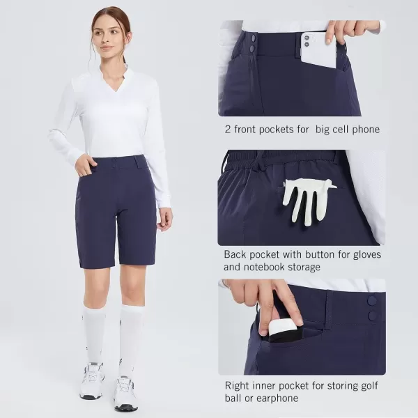 BALEAF Womens Golf Shorts 9 Bermuda Long Short Knee Length Stretch with Pockets Golfing Apparel for LadiesBlue