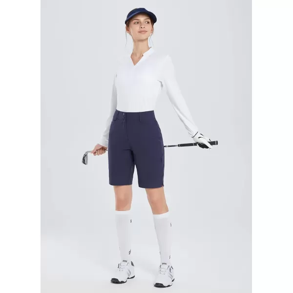 BALEAF Womens Golf Shorts 9 Bermuda Long Short Knee Length Stretch with Pockets Golfing Apparel for LadiesBlue