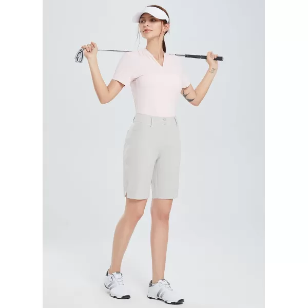 BALEAF Womens Golf Shorts 9 Bermuda Long Short Knee Length Stretch with Pockets Golfing Apparel for LadiesGlacier Gray