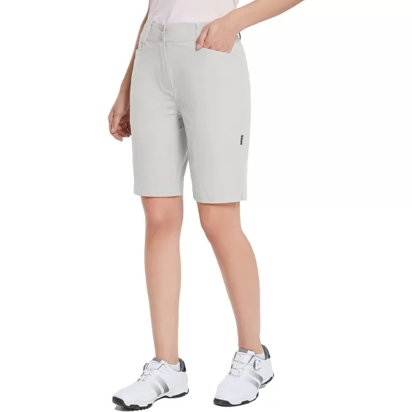 BALEAF Womens Golf Shorts 9 Bermuda Long Short Knee Length Stretch with Pockets Golfing Apparel for LadiesGlacier Gray