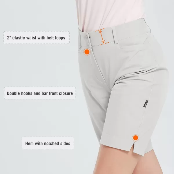 BALEAF Womens Golf Shorts 9 Bermuda Long Short Knee Length Stretch with Pockets Golfing Apparel for LadiesGlacier Gray