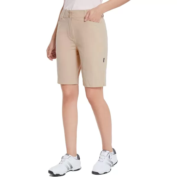 BALEAF Womens Golf Shorts 9 Bermuda Long Short Knee Length Stretch with Pockets Golfing Apparel for LadiesKhaki