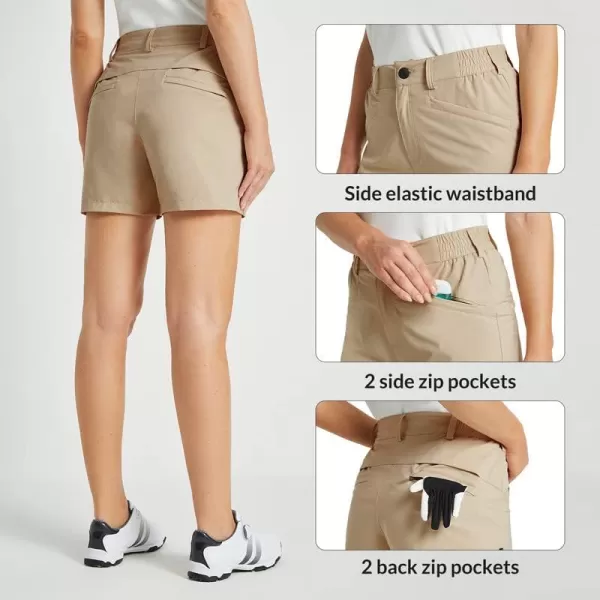 BALEAF Womens Golf Shorts Stretch 45 Quick Dry Mesh Breathable Hiking Spandex Active with Pockets AthleticKhaki