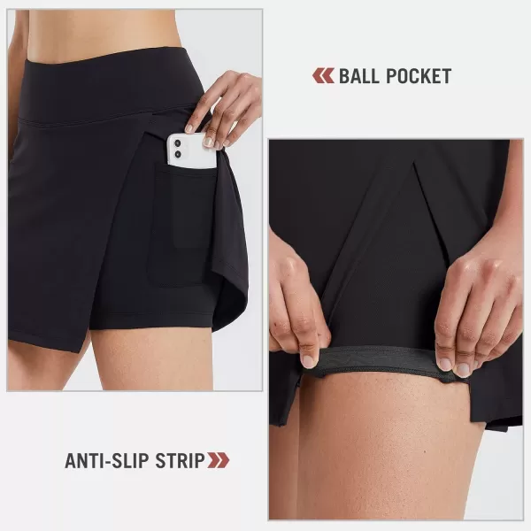 BALEAF Womens Golf Skirts High Waisted Tennis Skorts with Slit Athletic Running Skirt with Shorts and Zip PocketsBlack