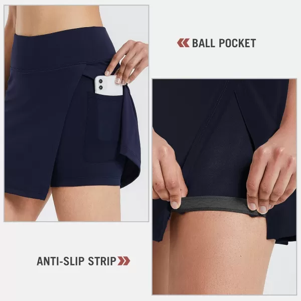 BALEAF Womens Golf Skirts High Waisted Tennis Skorts with Slit Athletic Running Skirt with Shorts and Zip PocketsNavy