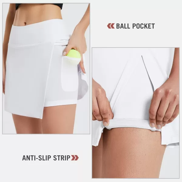 BALEAF Womens Golf Skirts High Waisted Tennis Skorts with Slit Athletic Running Skirt with Shorts and Zip PocketsWhite