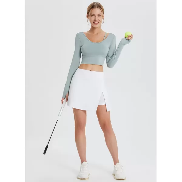 BALEAF Womens Golf Skirts High Waisted Tennis Skorts with Slit Athletic Running Skirt with Shorts and Zip PocketsWhite