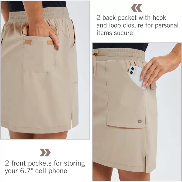 BALEAF Womens Golf Skort 18 Knee Length Skirt with Biker Shorts Pockets Stretch Elastic Waist for Tennis HikingKhaki