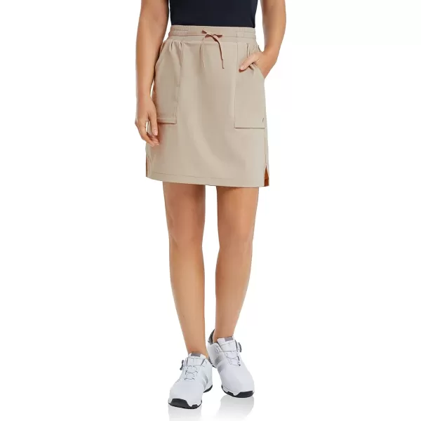 BALEAF Womens Golf Skort 18 Knee Length Skirt with Biker Shorts Pockets Stretch Elastic Waist for Tennis HikingKhaki