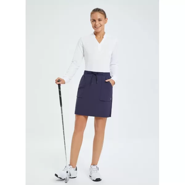 BALEAF Womens Golf Skort 18 Knee Length Skirt with Biker Shorts Pockets Stretch Elastic Waist for Tennis HikingNavy