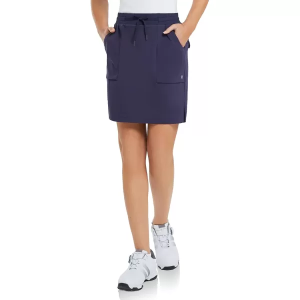 BALEAF Womens Golf Skort 18 Knee Length Skirt with Biker Shorts Pockets Stretch Elastic Waist for Tennis HikingNavy