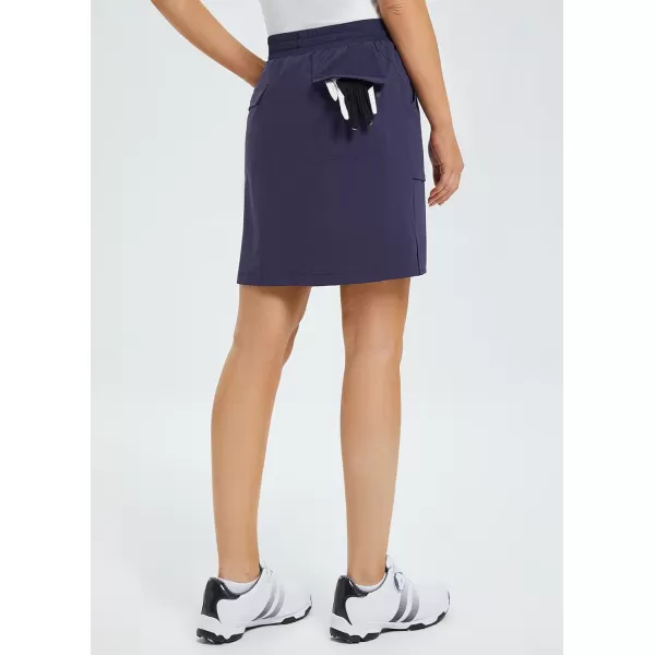 BALEAF Womens Golf Skort 18 Knee Length Skirt with Biker Shorts Pockets Stretch Elastic Waist for Tennis HikingNavy